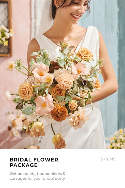 Pre-Arranged Wedding Flower Packages in Sunny Peach & Apricot