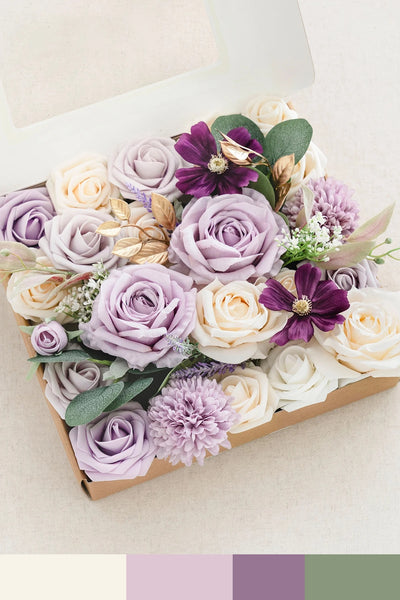 DIY Designer Flower Boxes in Lilac & Gold