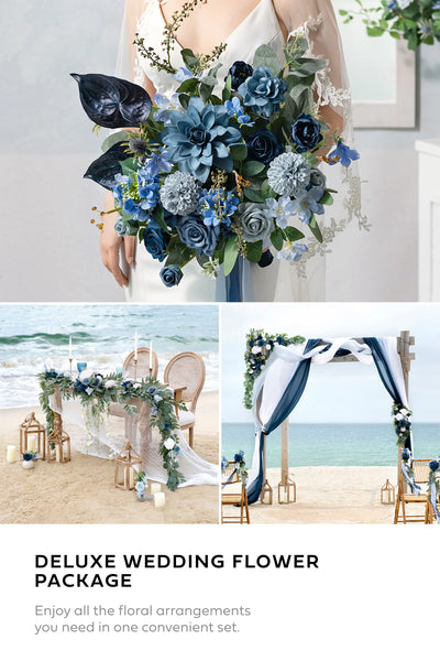 Pre-Arranged Wedding Flower Packages in Dusty Blue & Navy