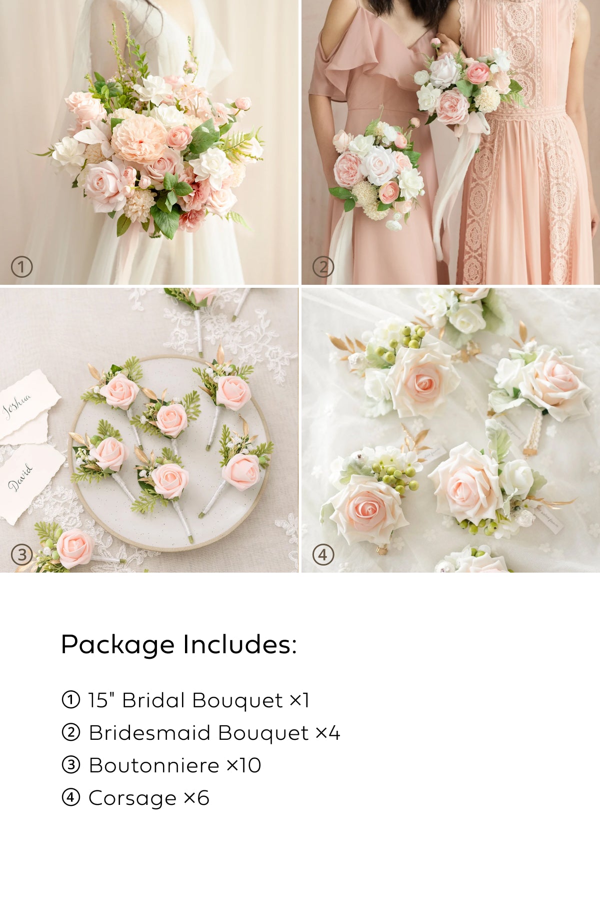 Pre-Arranged Bridal Flower Packages in Blush & Cream