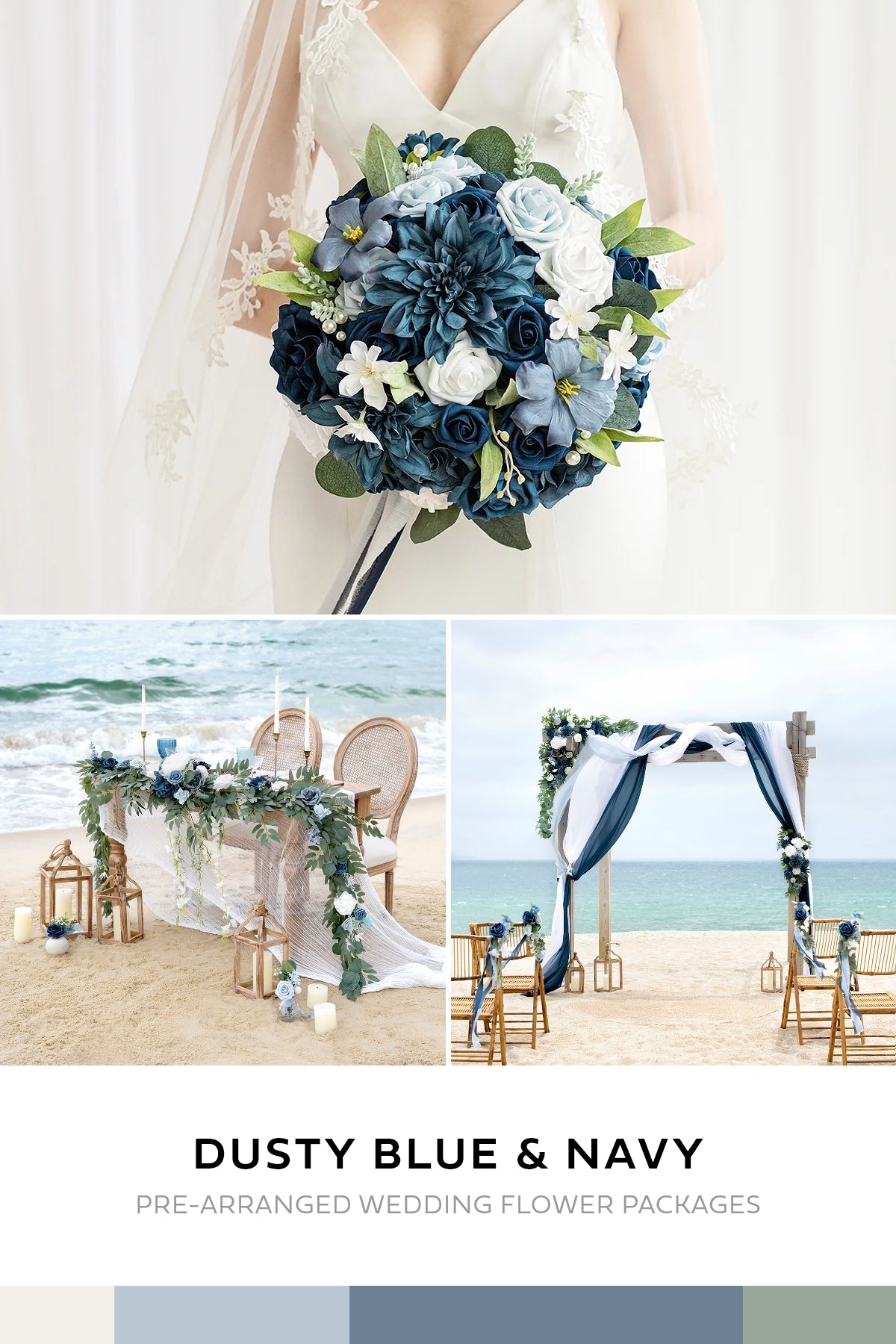 Pre-Arranged Wedding Flower Packages in Dusty Blue & Navy