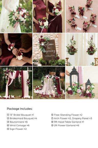 Pre-Arranged Bridal Flower Packages in Romantic Marsala