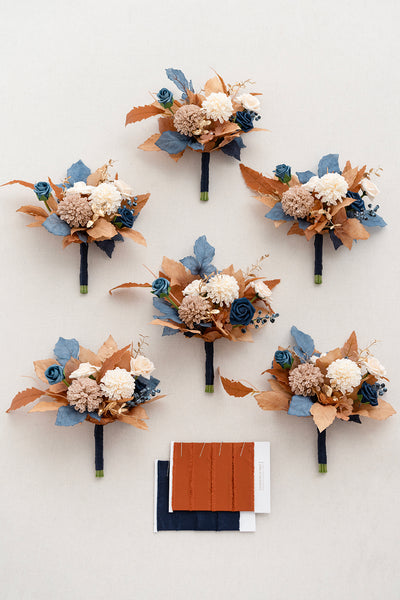 Bridesmaid Posy in Russet Orange & Denim Blue | Clearance