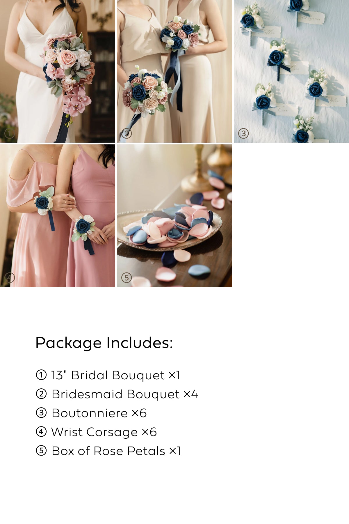 Pre-Arranged Wedding Flower Packages in Dusty Rose & Navy