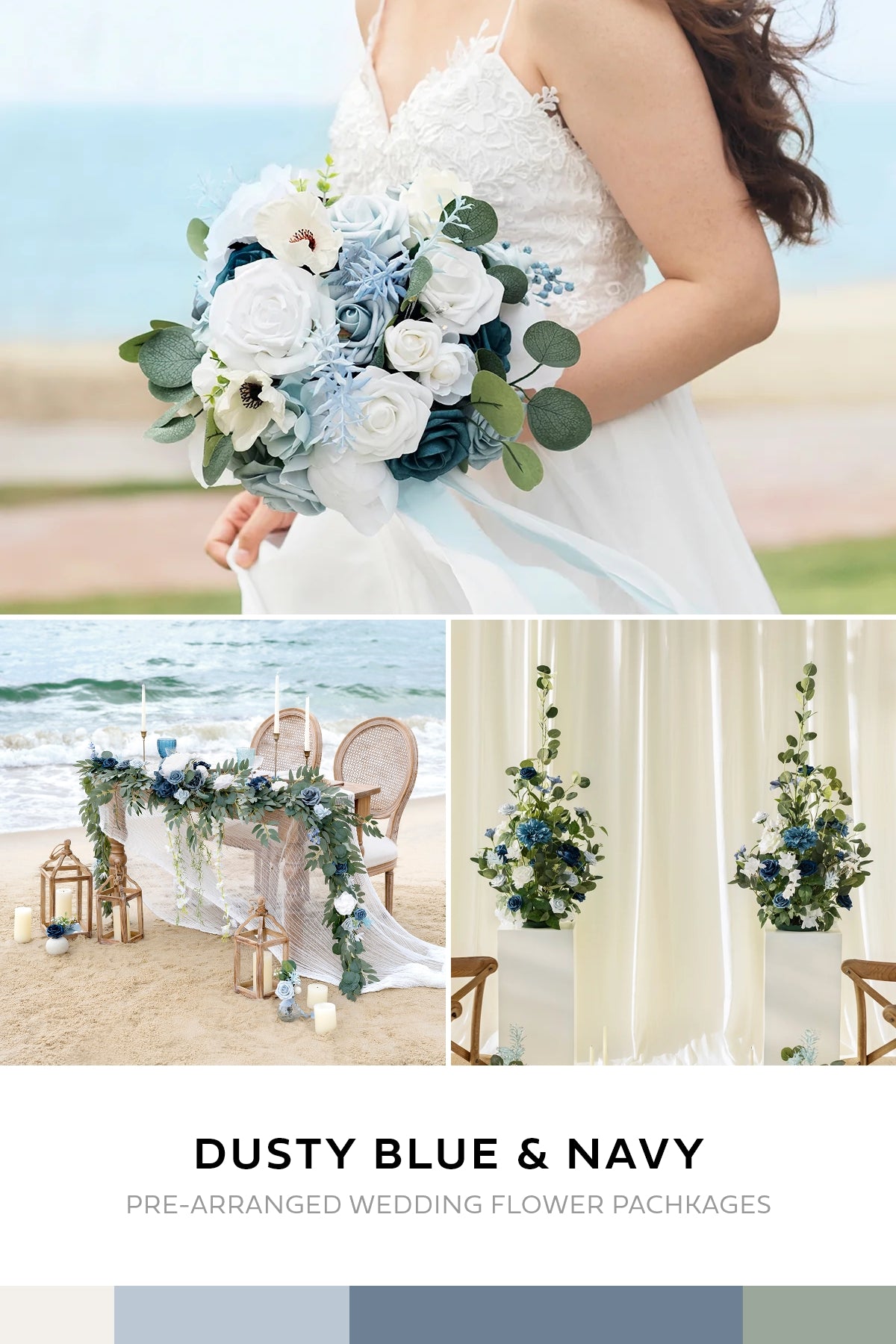 Pre-Arranged Wedding Flower Packages in Dusty Blue & Navy