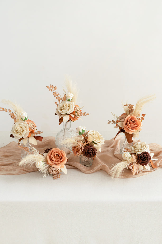Rust, Terracotta Set Mini Dried Flower Bouquets With Card Small