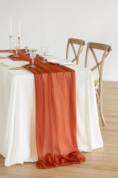 Romantic Sheer Table Runner 29" w x 10ft in Burnt Ochre