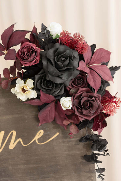 Deluxe Flower Sign Decor in Moody Burgundy & Black