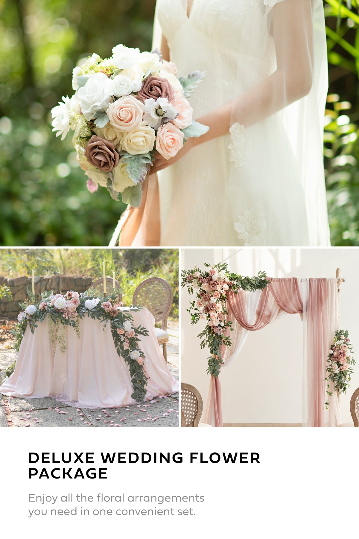 Pre-Arranged Wedding Flower Packages in Dusty Rose & Cream