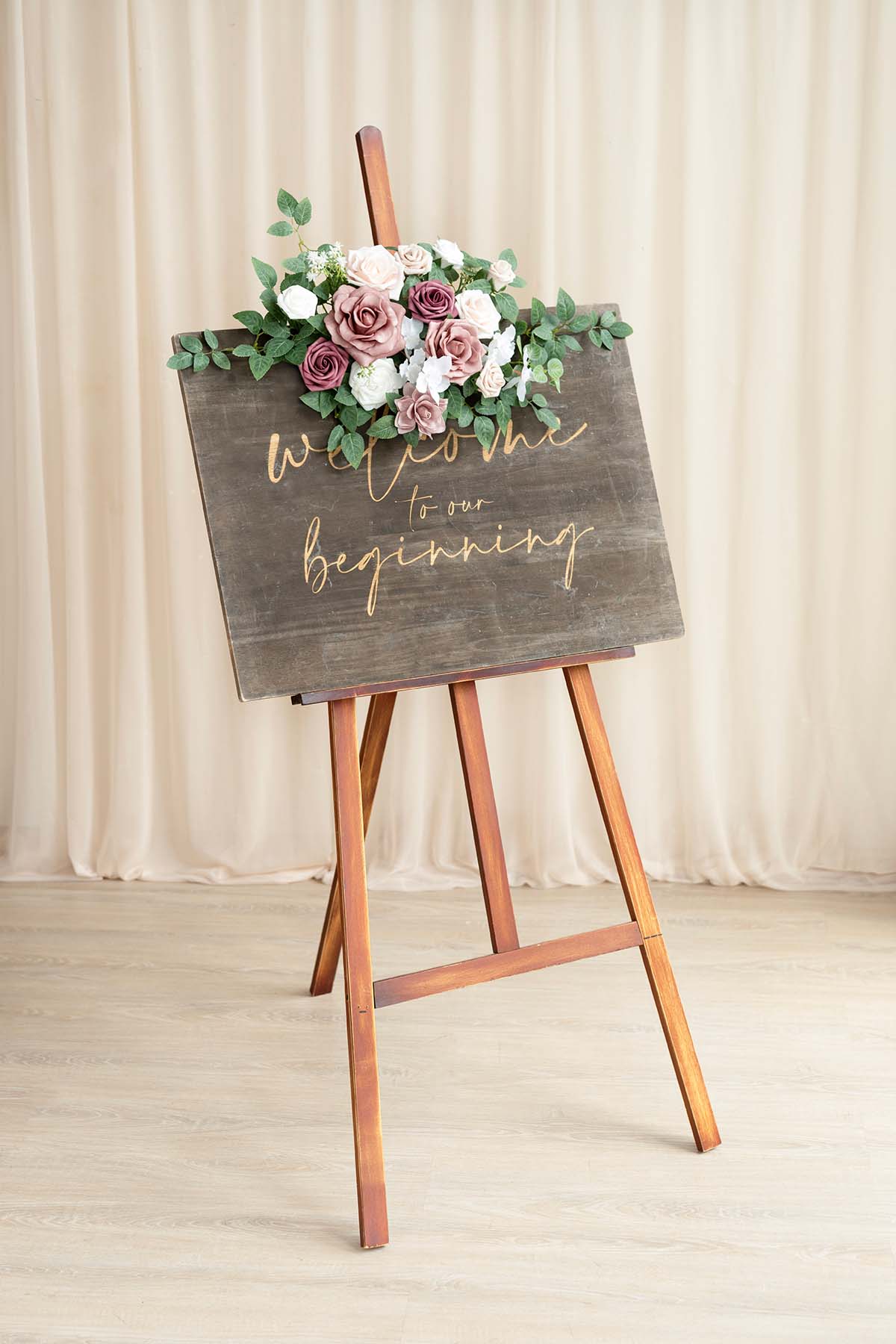 Dual Flower Design Sign Decor in Dusty Rose & Cream