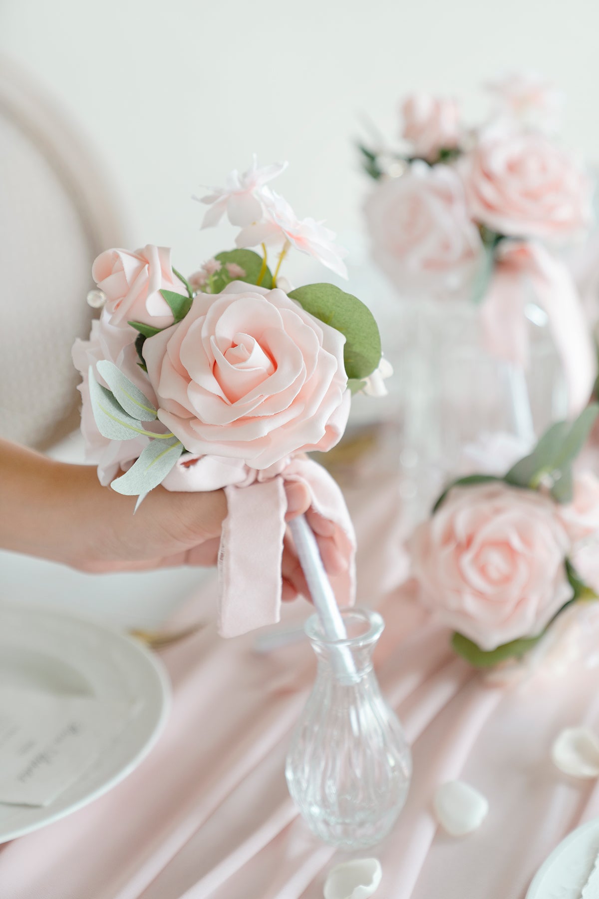 Mini Premade Flower Centerpiece Set in Blush & Cream