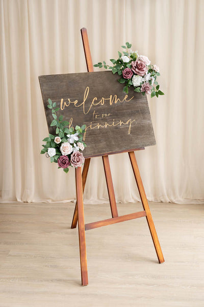 Dual Flower Design Sign Decor in Dusty Rose & Cream