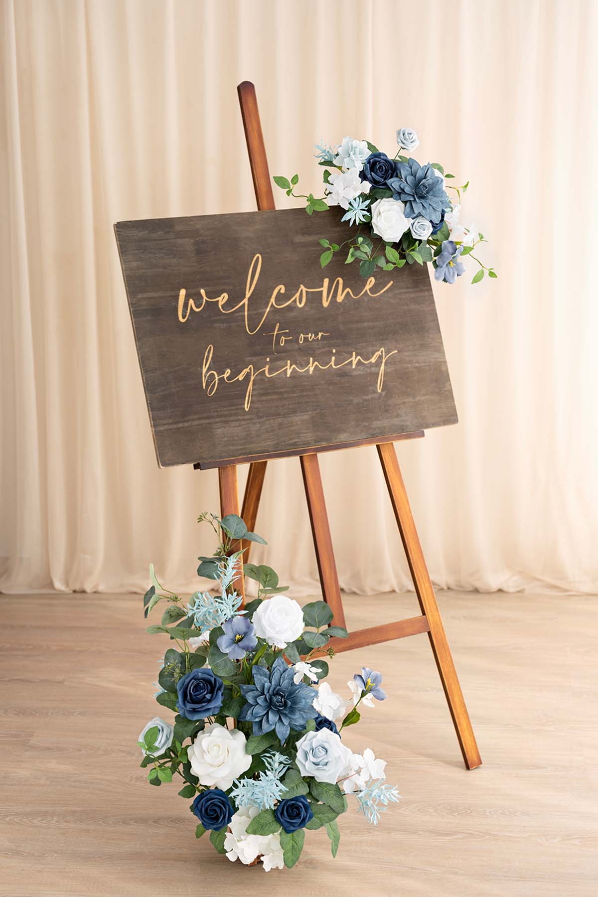 Deluxe Flower Sign Decor in Dusty Blue & Navy