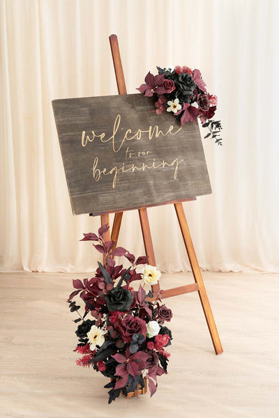 Deluxe Combo Set Flower Sign Decor in Moody Burgundy & Black | Clearance