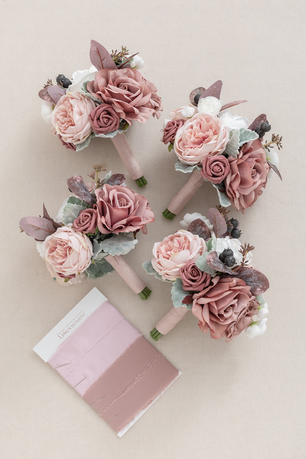 Round Bridesmaid Bouquets in Dusty Rose & Mauve