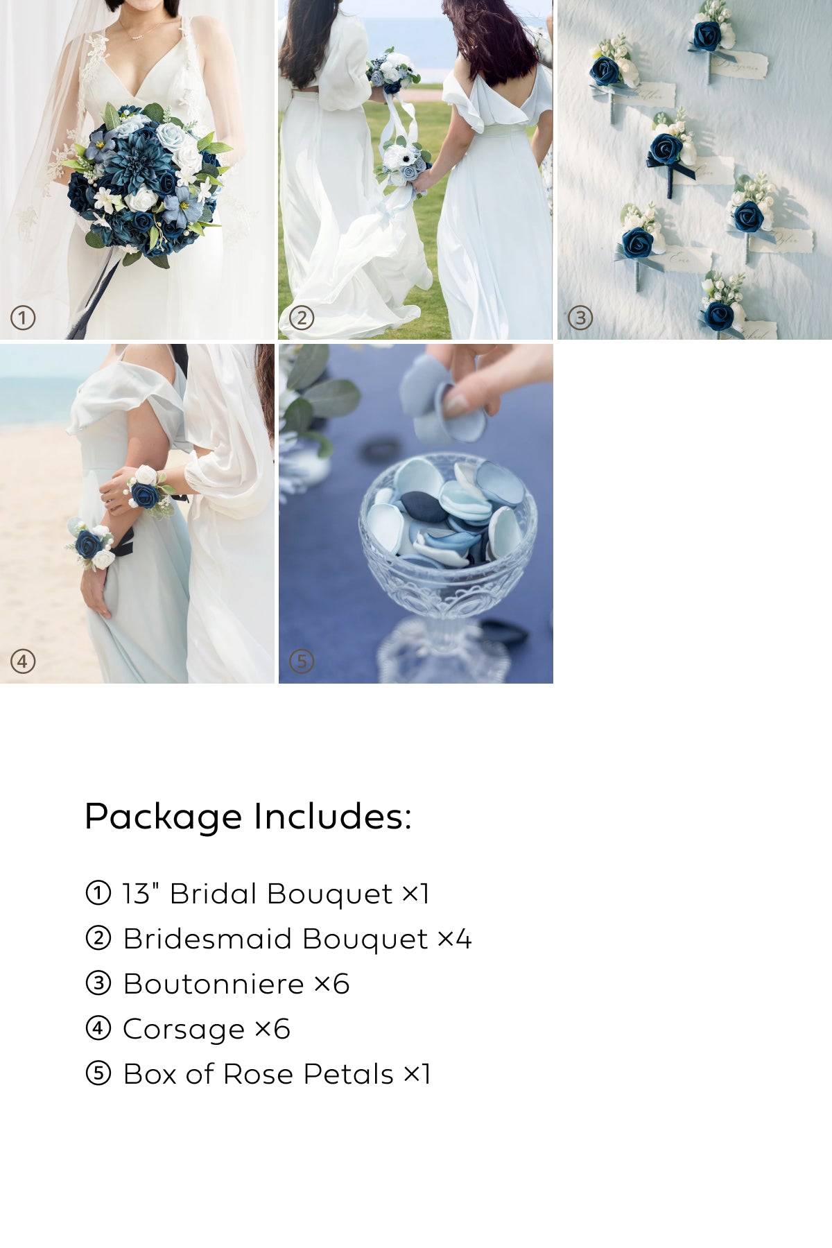 Pre-Arranged Wedding Flower Packages in Dusty Blue & Navy