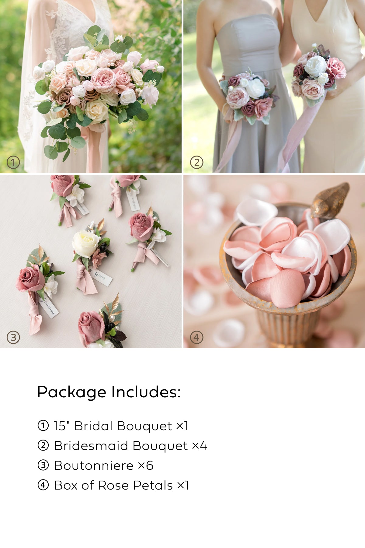 Pre-Arranged Wedding Flower Packages in Dusty Rose & Cream