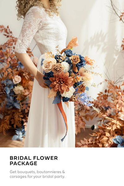 Pre-Arranged Wedding Flower Packages in Russet Orange & Denim Blue