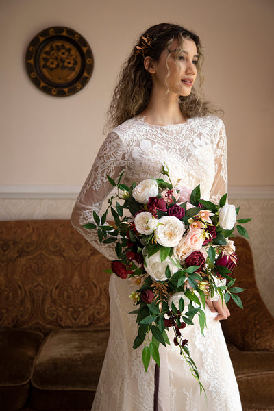 Medium Cascade Bridal Bouquet in Romantic Marsala