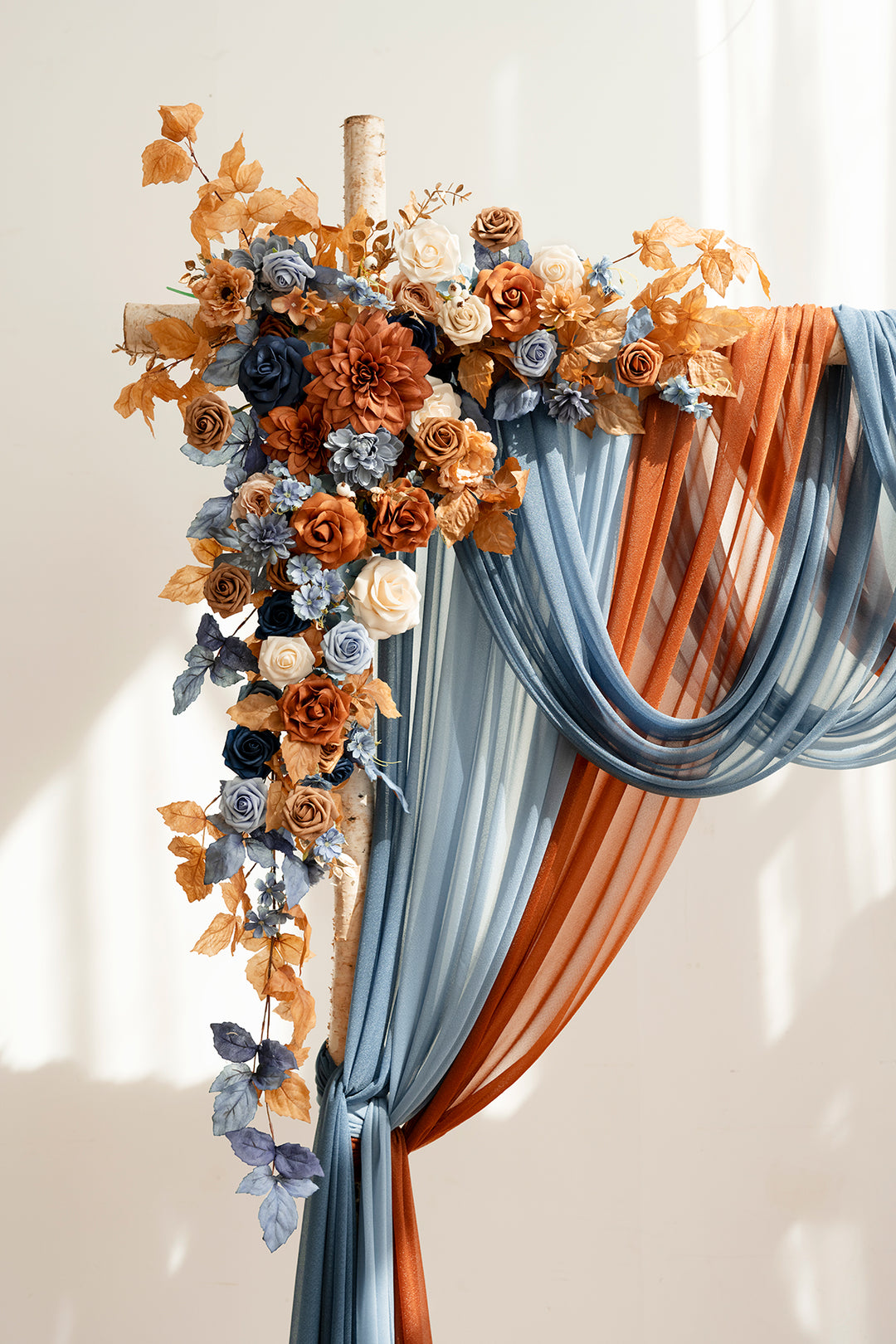 Orange selling and peach ombré with blue denim wall decor / wreath / handmade with a 9.8 in (24cm)