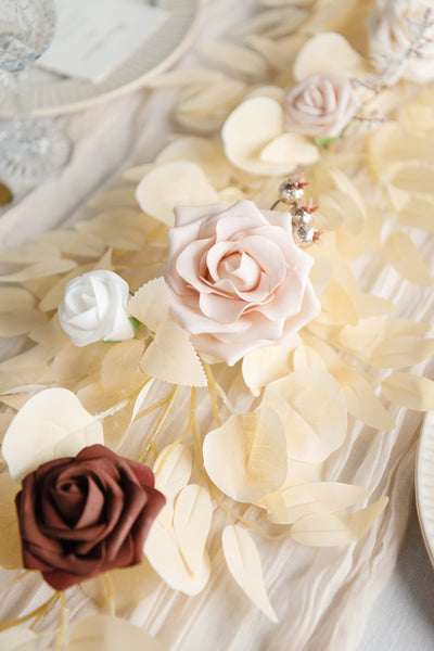 5ft Rose Leaf Flower Garland in White & Beige