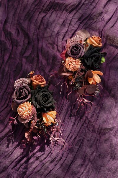 Shoulder Corsages in Twilight Purple & Harvest Orange | Clearance