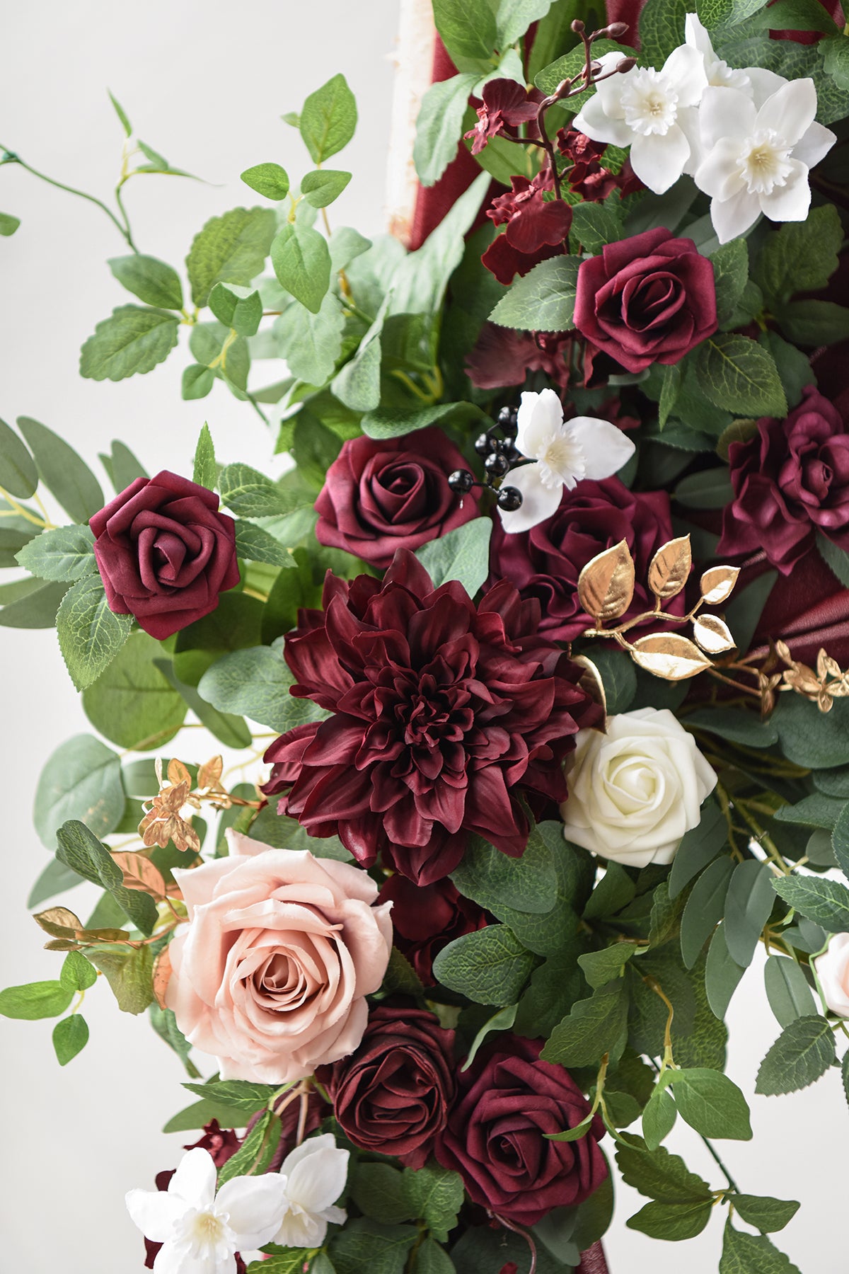 Flower Arch Decor with Drapes in Romantic Marsala