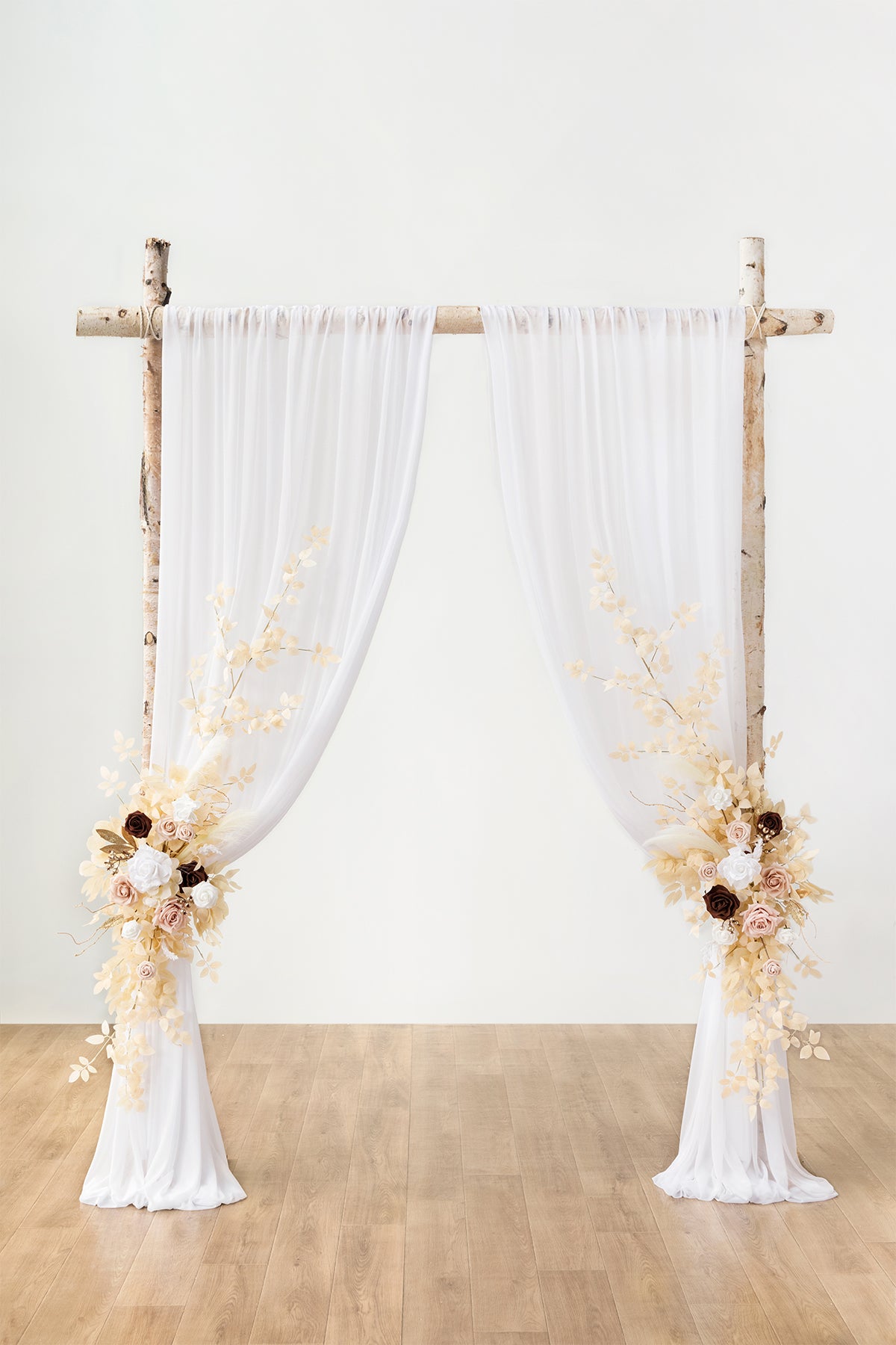 Flower Arch Decor with Drapes in White & Beige