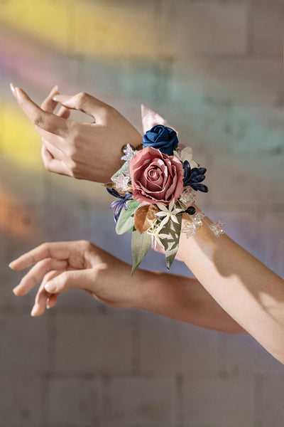 Wrist Corsages & Shoulder Corsages in Dusty Rose & Navy Blue