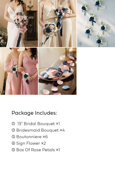 Pre-Arranged Wedding Flower Packages in Dusty Rose & Navy