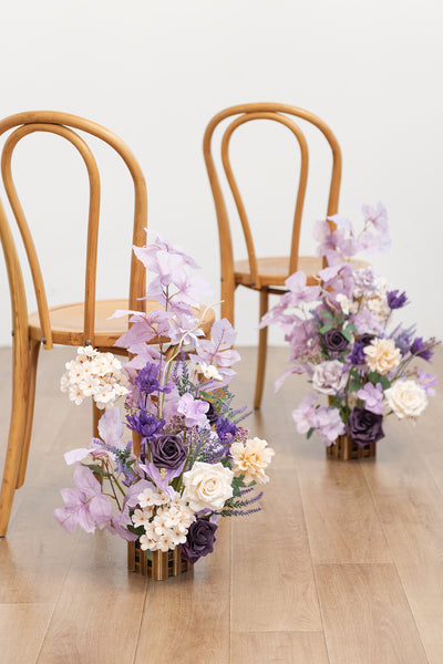 Wedding Aisle Runner Flower Arrangements in French Lavender & Plum