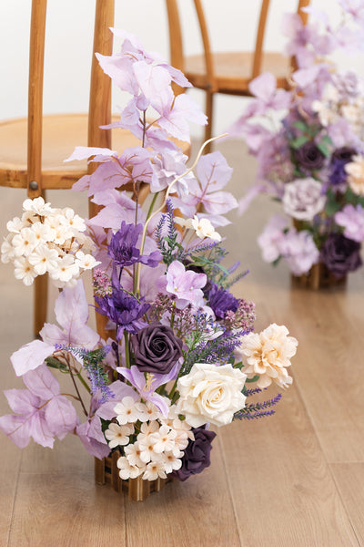 Wedding Aisle Runner Flower Arrangements in French Lavender & Plum