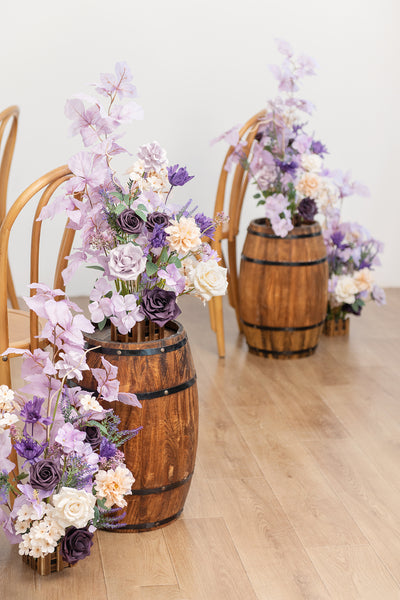 Wedding Aisle Runner Flower Arrangements in French Lavender & Plum