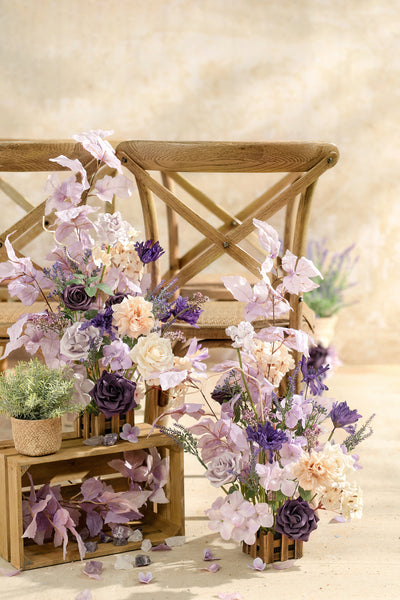 Wedding Aisle Runner Flower Arrangements in French Lavender & Plum