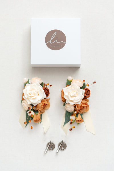 Wrist and Shoulder Corsages in Sunset Terracotta