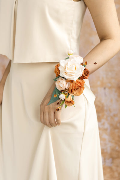 Wrist and Shoulder Corsages in Sunset Terracotta