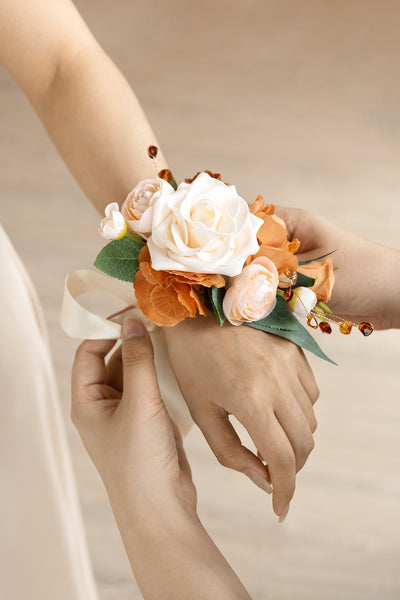 Wrist and Shoulder Corsages in Sunset Terracotta