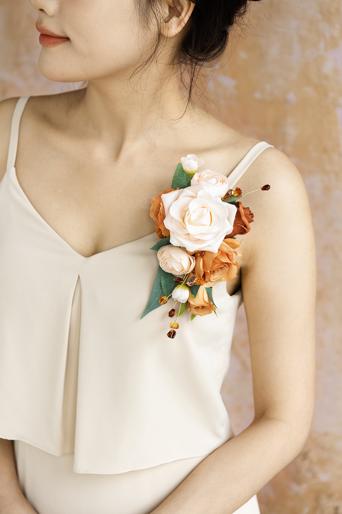 Wrist and Shoulder Corsages in Sunset Terracotta