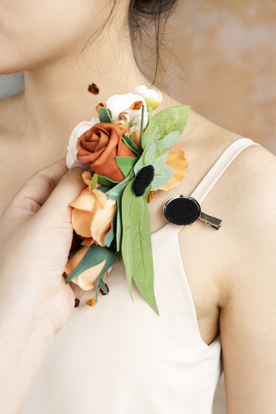 Wrist and Shoulder Corsages in Sunset Terracotta