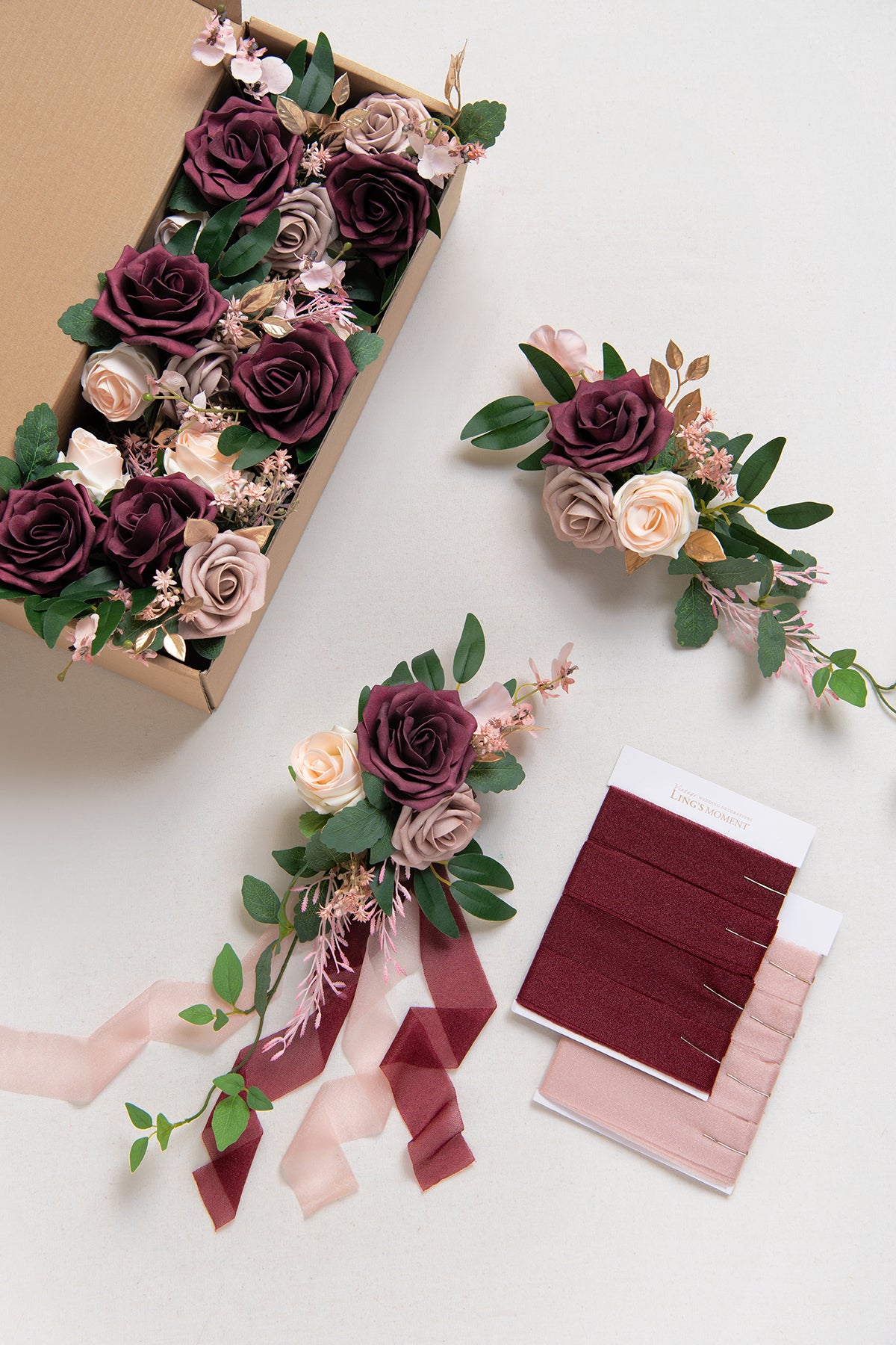 Wedding Aisle Decoration Pew Flowers in Romantic Marsala