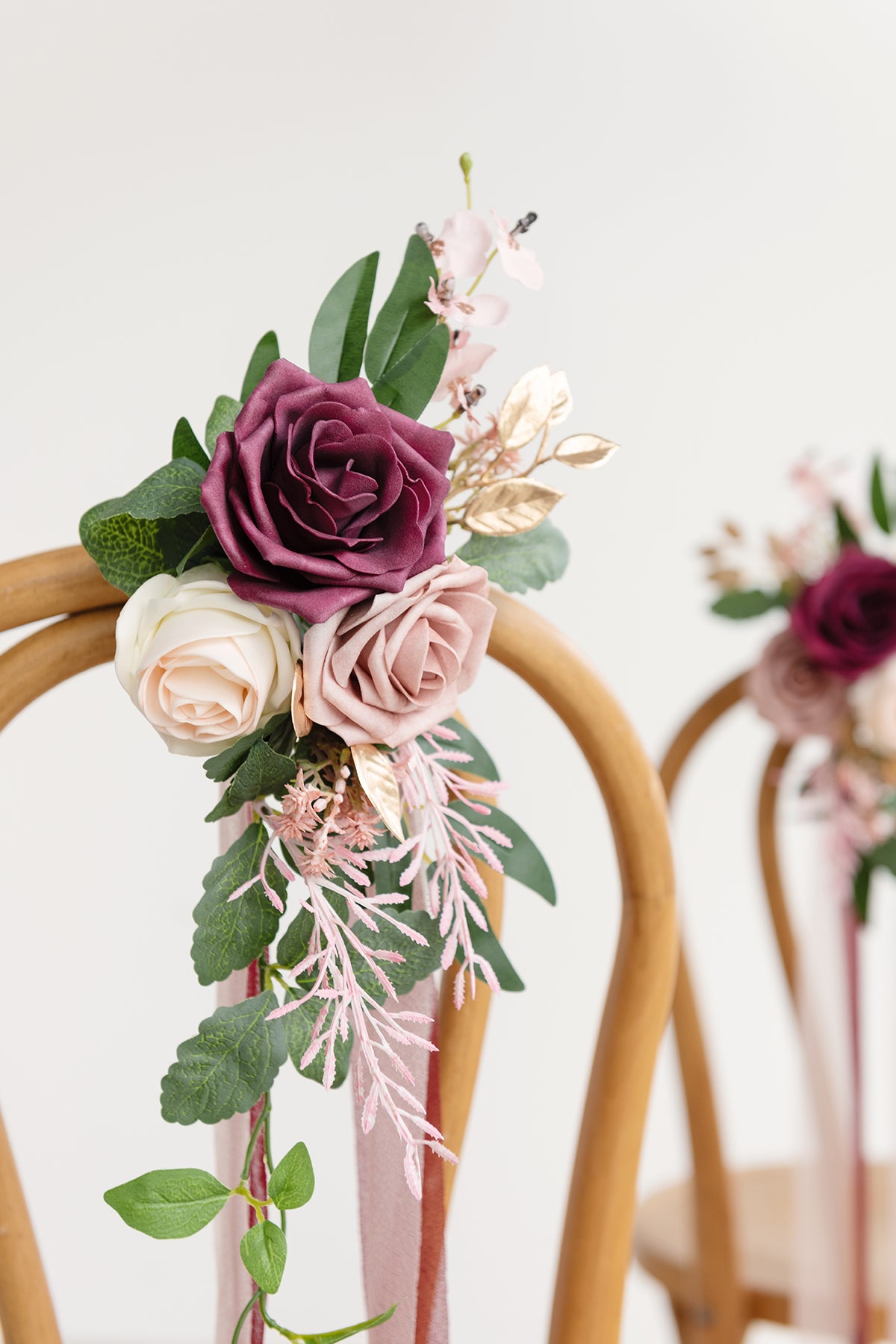 Wedding Aisle Decoration Pew Flowers in Romantic Marsala