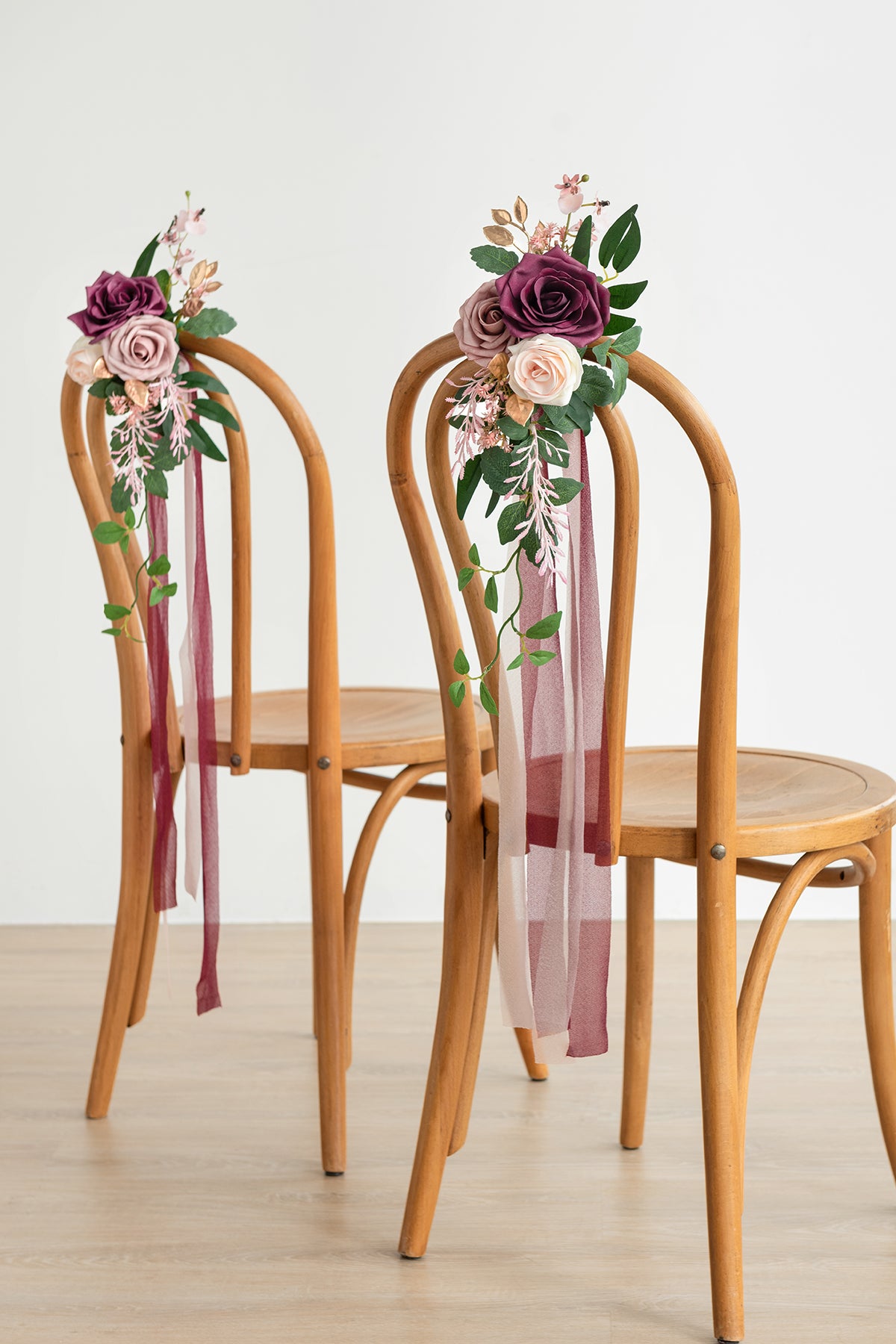 Wedding Aisle Decoration Pew Flowers in Romantic Marsala