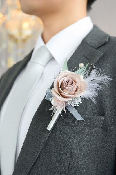 Boutonnieres in Dusky Rose & Silver
