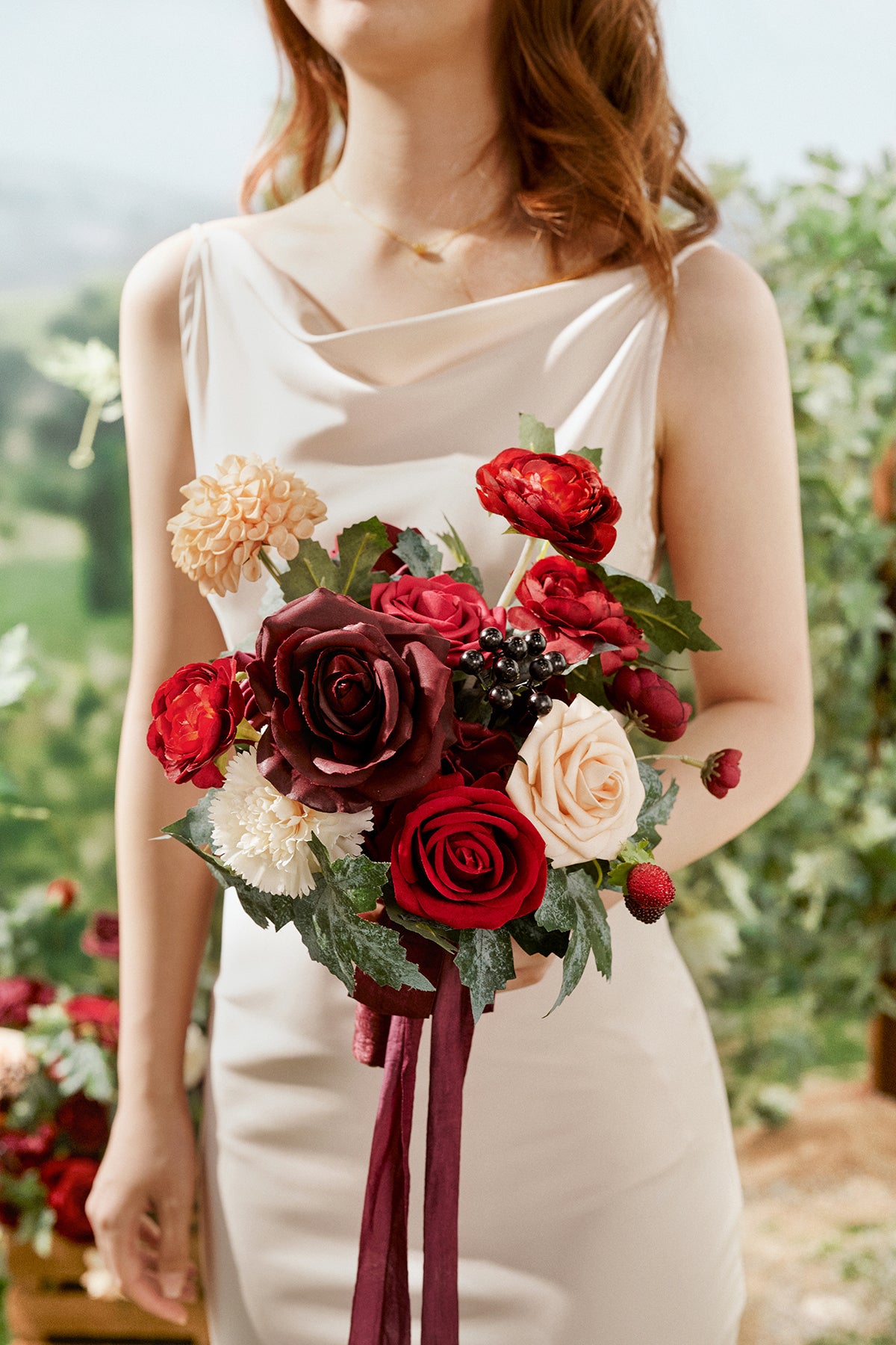 Bridesmaid Bouquet in Bordeaux Red & Wine