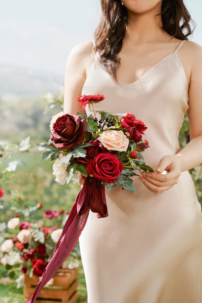 Bridesmaid Bouquet in Bordeaux Red & Wine