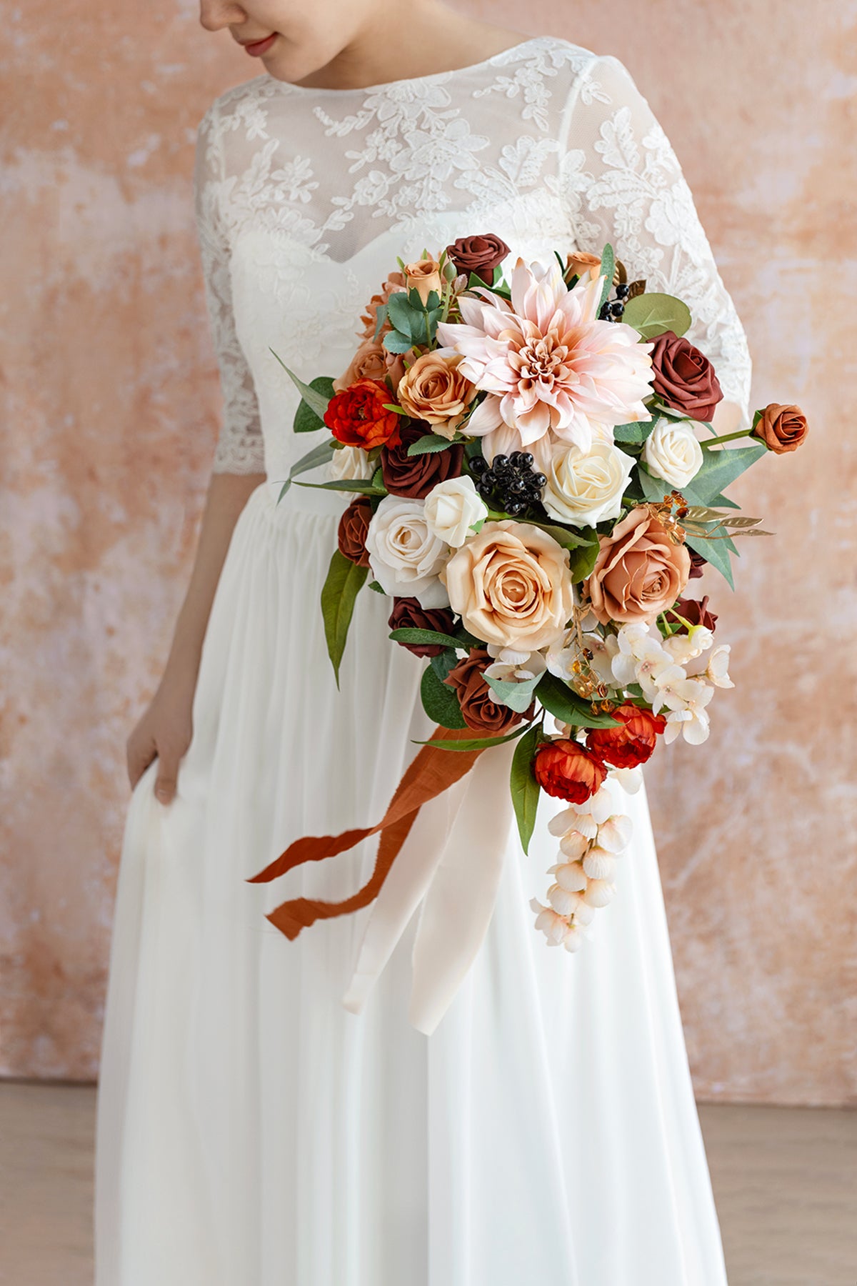 Small Cascade Bridal Bouquet in Sunset Terracotta