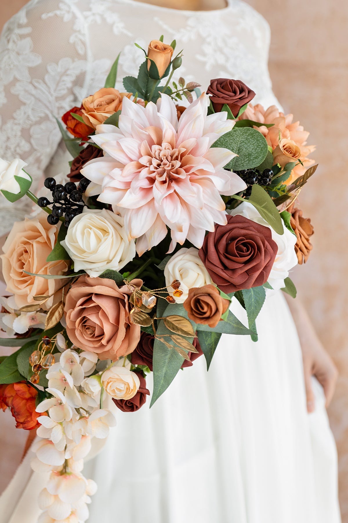 Small Cascade Bridal Bouquet in Sunset Terracotta