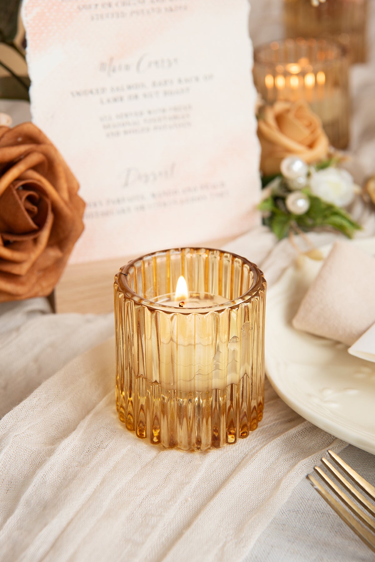 6 Pieces Glass Tealight Candle Holder in Sunny Peach & Apricot