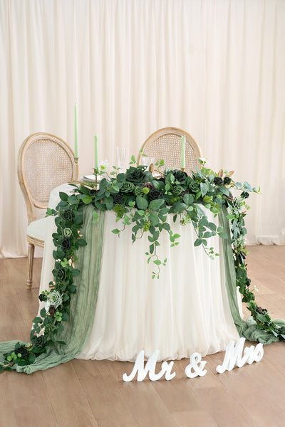 9ft Flower Garland in Forest Green & Gold