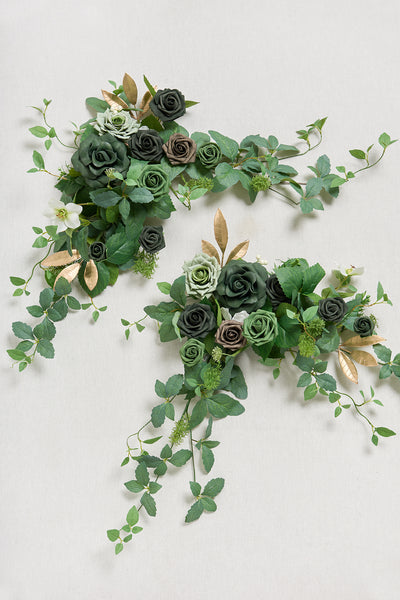 Sweetheart Table Floral Swags in Forest Green & Gold